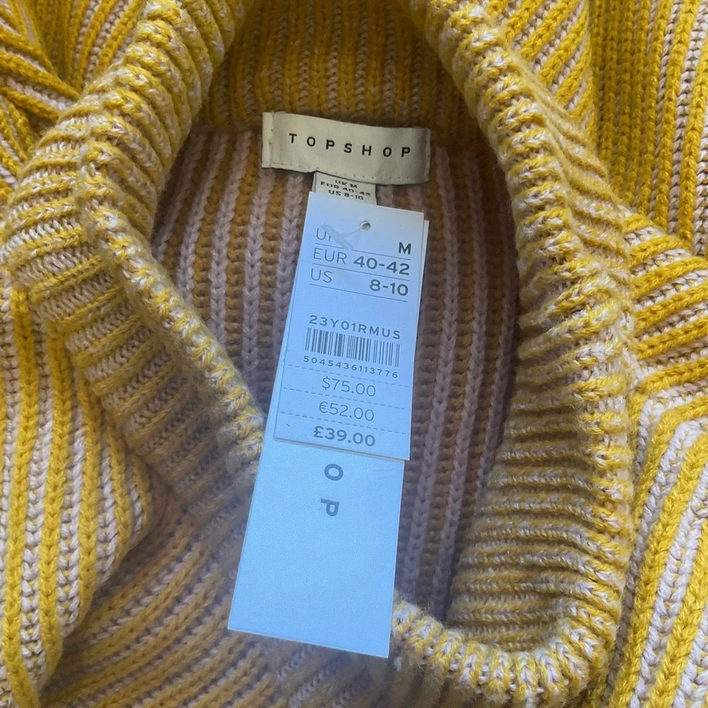 Topshop Mustard Ribbed Funnel Neck Sweater